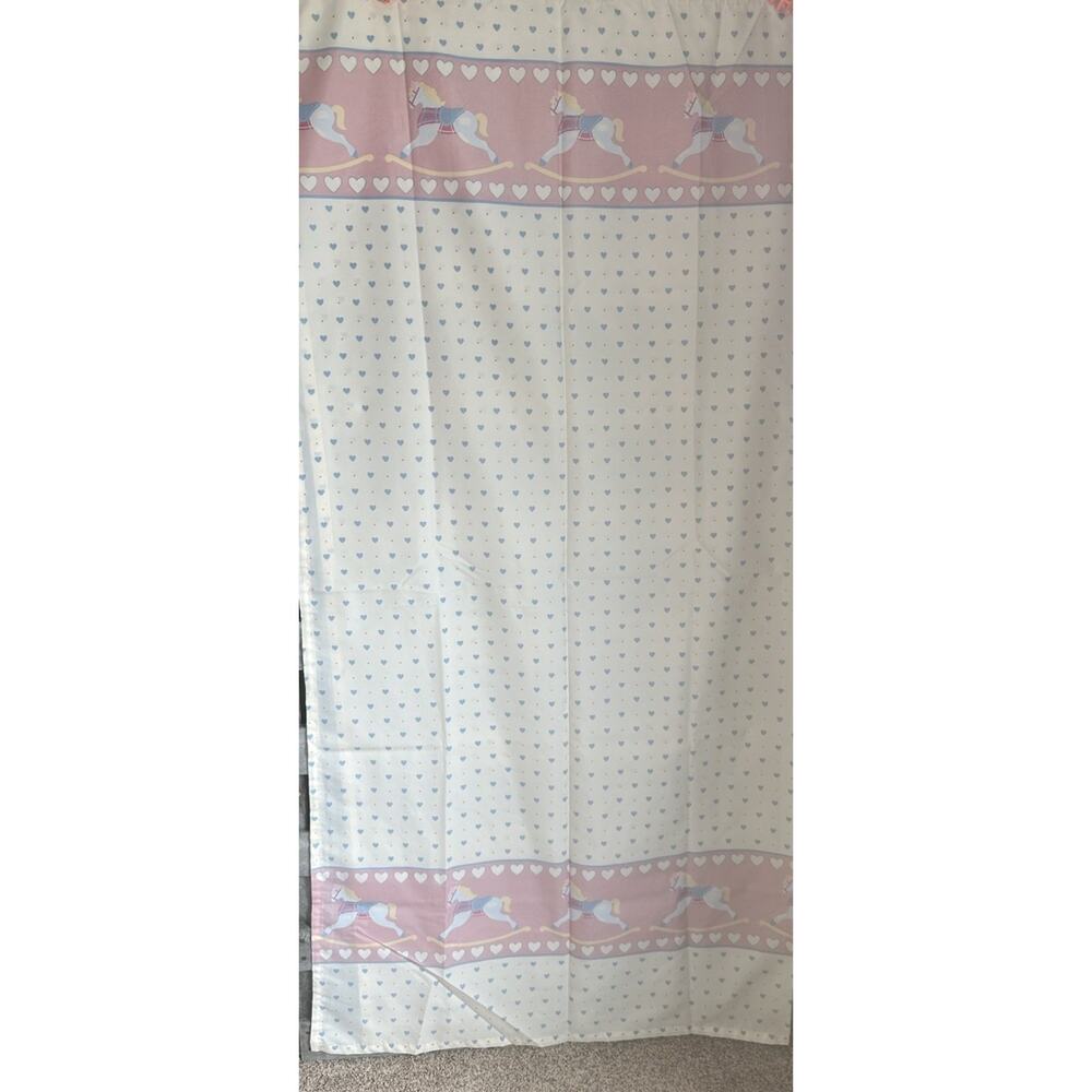 90s Heart & Rocking Horse Fabric Shower Curtain 66x70